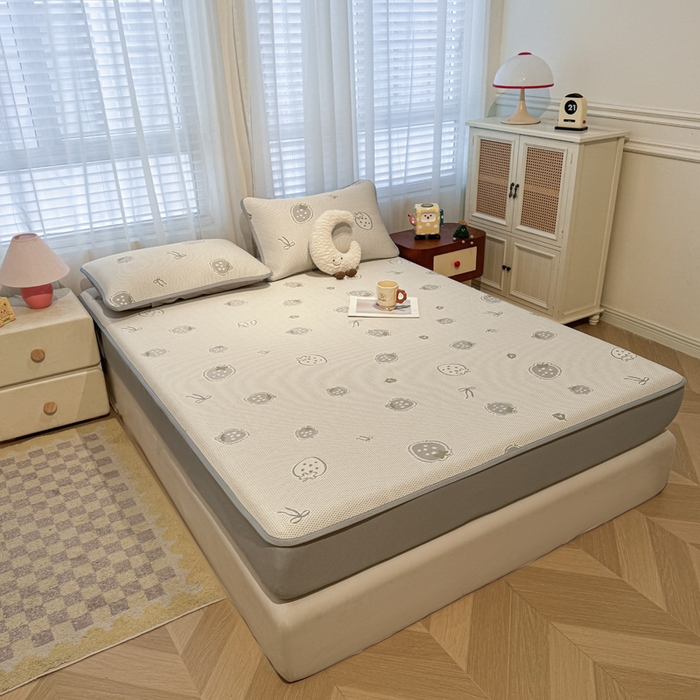 91家纺网 家纺一手货源 找家纺 凯罗 2026春夏凉豆豆小红书爆款A类乙纶PE凉豆豆床笠款可水洗床笠 波点草莓-绿