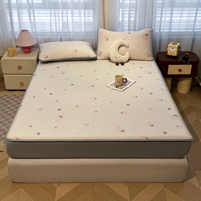 91家纺网 家纺一手货源 找家纺 凯罗 2026春夏凉豆豆小红书爆款A类乙纶PE凉豆豆床笠款可水洗床笠 波点草莓-粉