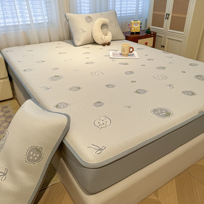 91家纺网 家纺一手货源 找家纺 凯罗 2026春夏凉豆豆小红书爆款A类乙纶PE凉豆豆床笠款可水洗床笠 波点草莓-绿