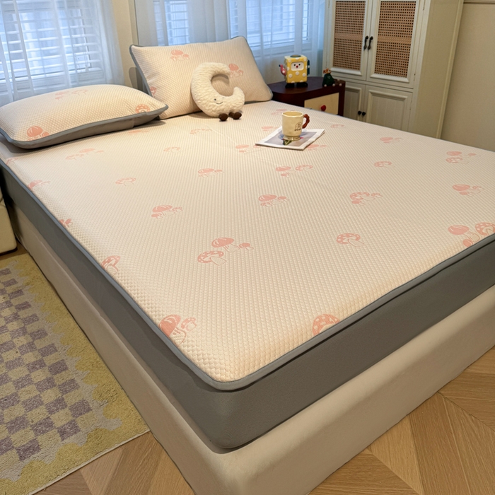 91家纺网 家纺一手货源 找家纺 凯罗 2026春夏凉豆豆小红书爆款A类乙纶PE凉豆豆床笠款可水洗床笠 蘑菇屋-粉