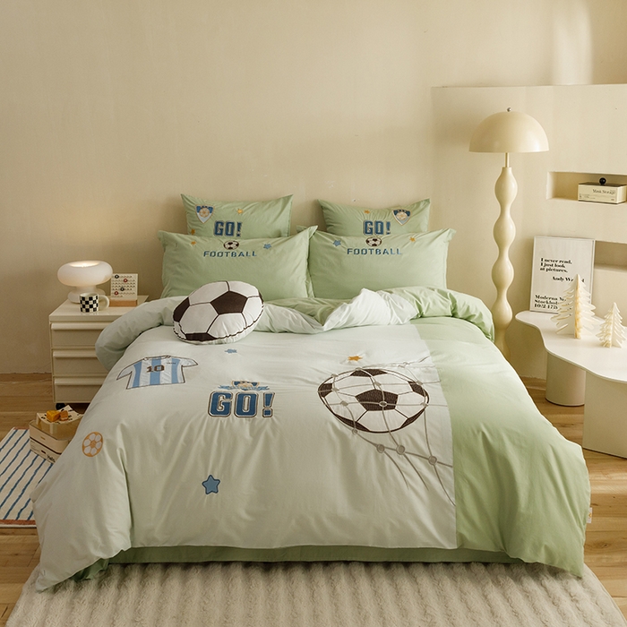 绒梦里 2026新款A类全棉水洗棉卡通贴布绣套件三四件套 足球梦-青春绿