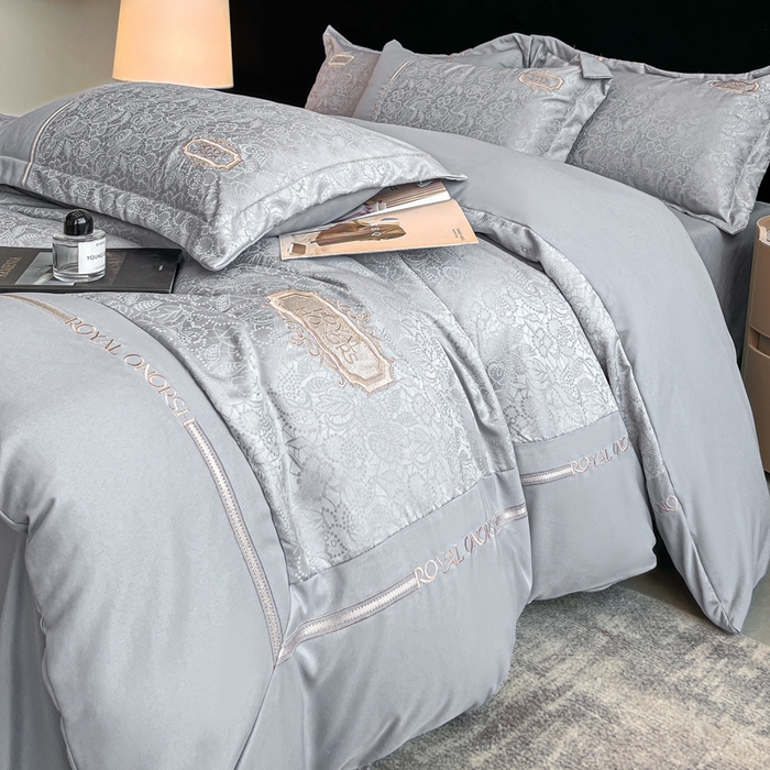 91家纺网 家纺一手货源 找家纺 （总）金牛座家纺 2026新款贡缎提花亲肤棉大拼角刺绣四件套-欧诺