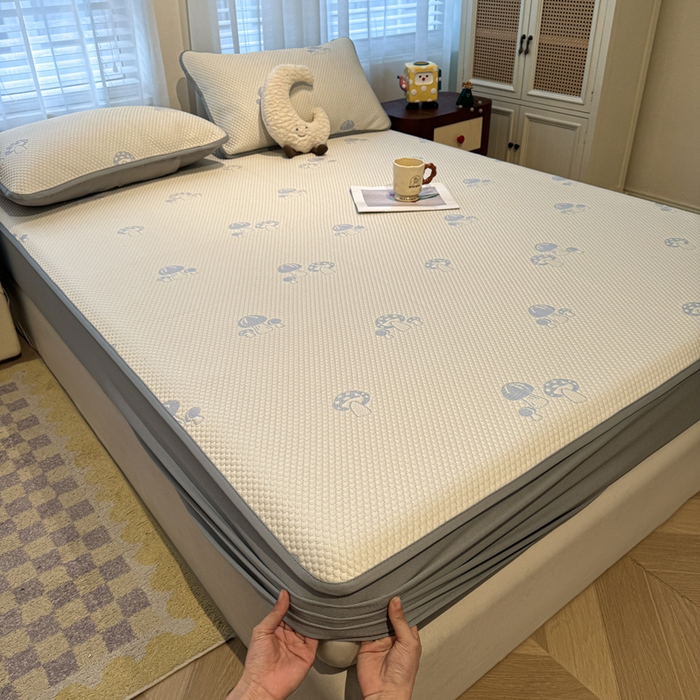 91家纺网 家纺一手货源 找家纺 凯罗 2026春夏凉豆豆小红书爆款A类乙纶PE凉豆豆床笠款可水洗床笠 蘑菇屋-蓝