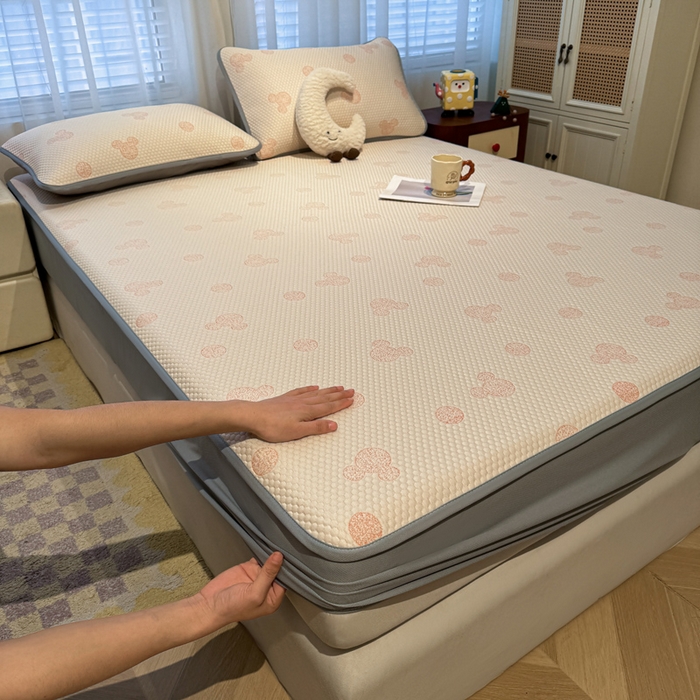 凯罗 2026春夏凉豆豆小红书爆款A类乙纶PE凉豆豆床笠款可水洗床笠 圆点米奇-粉