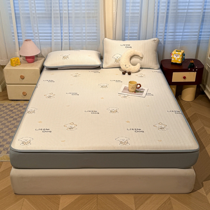 91家纺网 家纺一手货源 找家纺 凯罗 2026春夏凉豆豆小红书爆款A类乙纶PE凉豆豆床笠款可水洗床笠 淘气笨笨狗