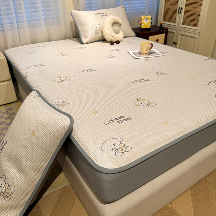 91家纺网 家纺一手货源 找家纺 凯罗 2026春夏凉豆豆小红书爆款A类乙纶PE凉豆豆床笠款可水洗床笠 淘气笨笨狗