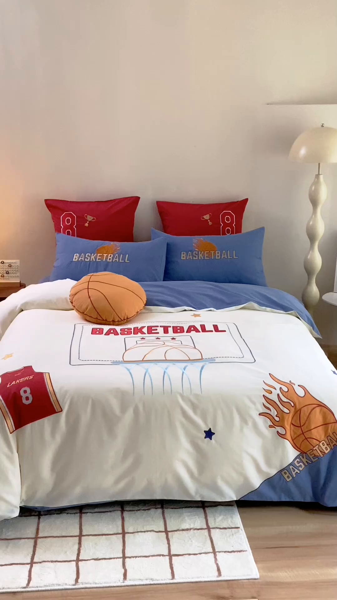 91家纺网 家纺一手货源 找家纺 绒梦里 2026新款A类全棉水洗棉卡通贴布绣套件三四件套 挚爱篮球-米色