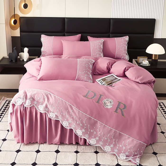 91家纺网 家纺一手货源 找家纺 沐珩家纺 2026新款亲肤磨毛蕾丝刺绣床裙四件套-蒂欧系列 蒂欧-皮皮粉