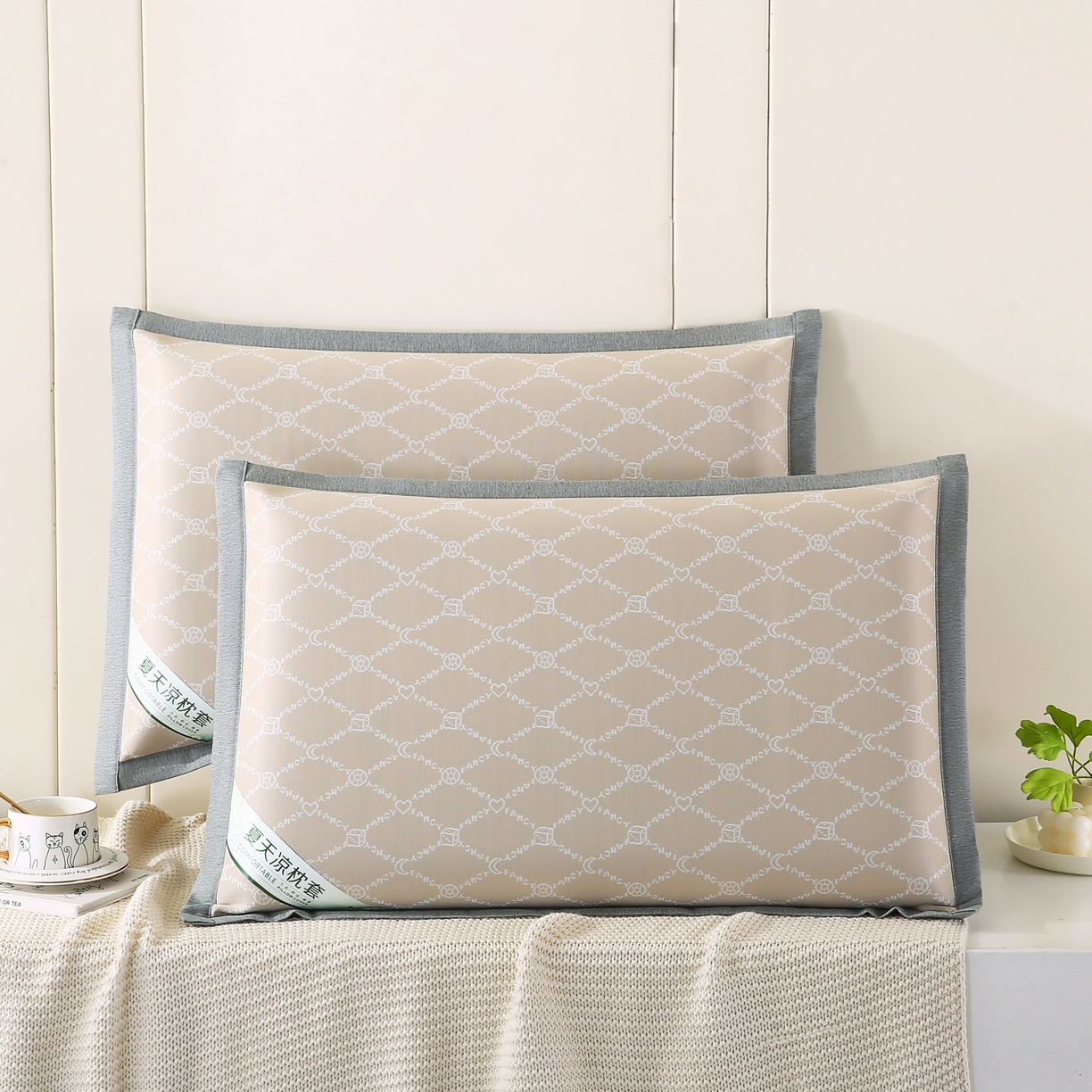 91家纺网 家纺一手货源 找家纺 小牛席业 2026新款PE月亮爱心提花夏凉冰丝枕套凉枕套凉枕套冰丝枕套藤枕套冰藤枕套冰丝枕套竹枕套凉席枕套豆豆 香槟