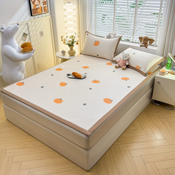 91家纺网 家纺一手货源 找家纺 凯罗 2026春夏凉豆豆小红书爆款A类乙纶PE凉豆豆床席款可水洗床席 小南瓜-桔