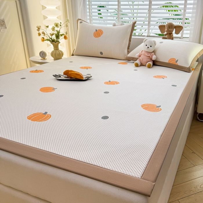 91家纺网 家纺一手货源 找家纺 凯罗 2026春夏凉豆豆小红书爆款A类乙纶PE凉豆豆床席款可水洗床席 小南瓜-桔