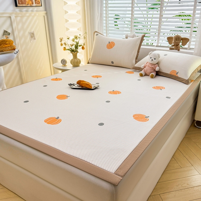 91家纺网 家纺一手货源 找家纺 凯罗 2026春夏凉豆豆小红书爆款A类乙纶PE凉豆豆床席款可水洗床席 小南瓜-桔