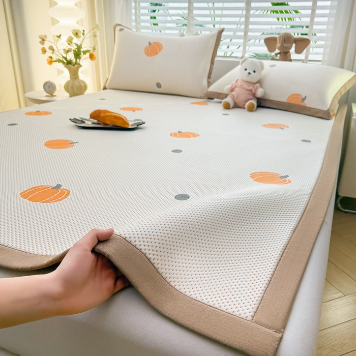 91家纺网 家纺一手货源 找家纺 凯罗 2026春夏凉豆豆小红书爆款A类乙纶PE凉豆豆床席款可水洗床席 小南瓜-桔