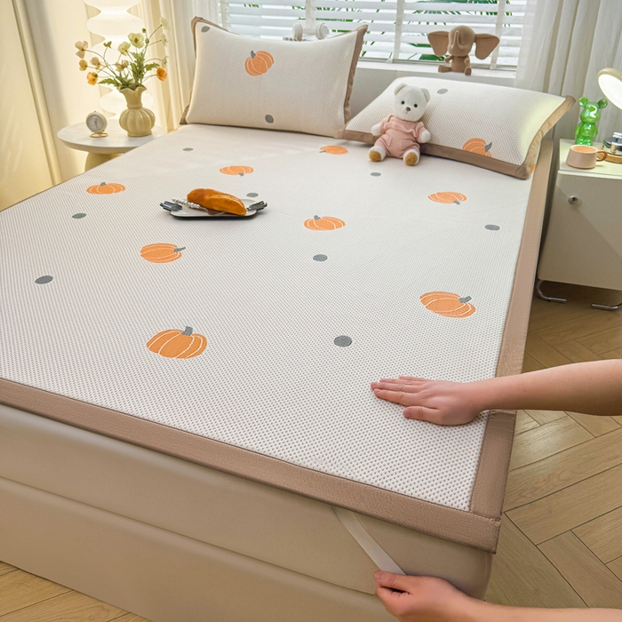 91家纺网 家纺一手货源 找家纺 凯罗 2026春夏凉豆豆小红书爆款A类乙纶PE凉豆豆床席款可水洗床席 小南瓜-桔