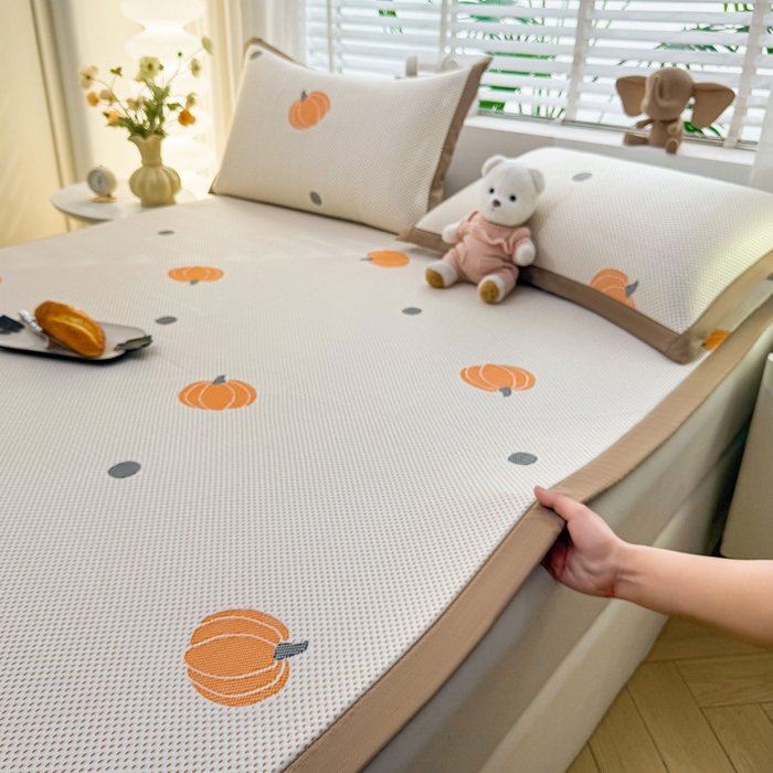 91家纺网 家纺一手货源 找家纺 凯罗 2026春夏凉豆豆小红书爆款A类乙纶PE凉豆豆床席款可水洗床席 小南瓜-桔