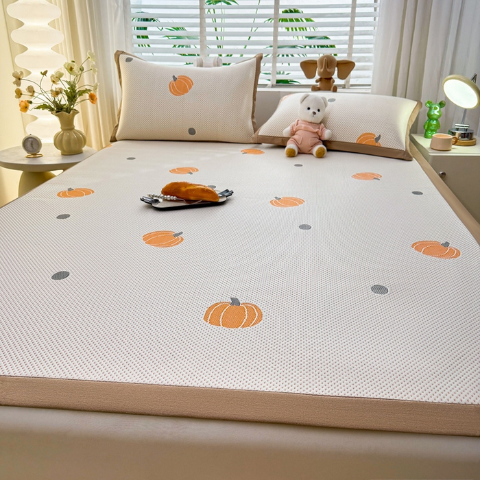 91家纺网 家纺一手货源 找家纺 凯罗 2026春夏凉豆豆小红书爆款A类乙纶PE凉豆豆床席款可水洗床席 小南瓜-桔