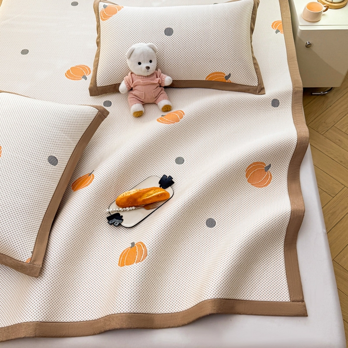 91家纺网 家纺一手货源 找家纺 凯罗 2026春夏凉豆豆小红书爆款A类乙纶PE凉豆豆床席款可水洗床席 小南瓜-桔