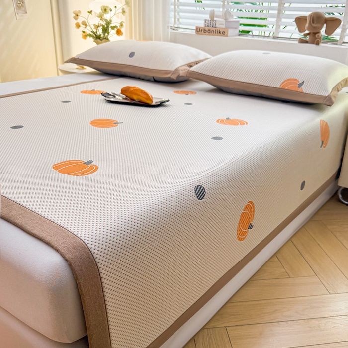 91家纺网 家纺一手货源 找家纺 凯罗 2026春夏凉豆豆小红书爆款A类乙纶PE凉豆豆床席款可水洗床席 小南瓜-桔