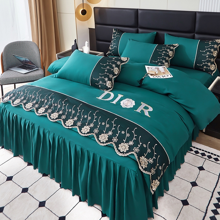 91家纺网 家纺一手货源 找家纺 沐珩家纺 2026新款亲肤磨毛蕾丝刺绣床裙四件套-蒂欧系列 蒂欧-海藻绿