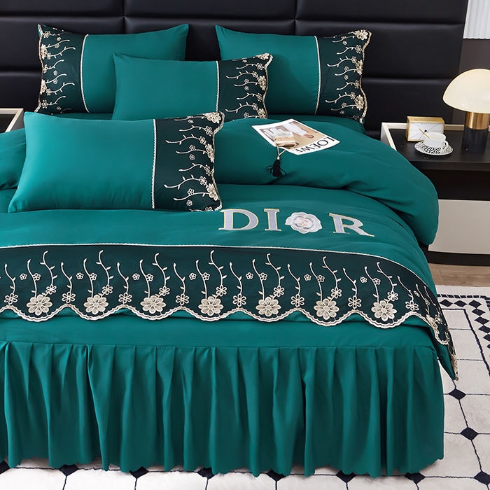 91家纺网 家纺一手货源 找家纺 沐珩家纺 2026新款亲肤磨毛蕾丝刺绣床裙四件套-蒂欧系列 蒂欧-海藻绿