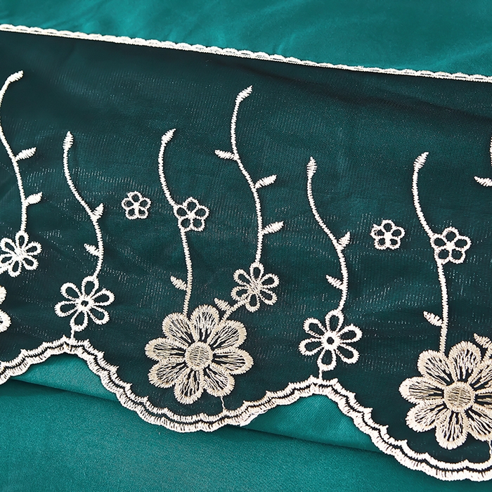 91家纺网 家纺一手货源 找家纺 沐珩家纺 2026新款亲肤磨毛蕾丝刺绣床裙四件套-蒂欧系列 蒂欧-海藻绿