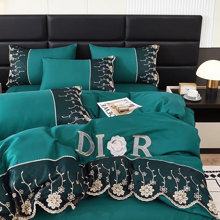 91家纺网 家纺一手货源 找家纺 沐珩家纺 2026新款亲肤磨毛蕾丝刺绣床裙四件套-蒂欧系列 蒂欧-海藻绿