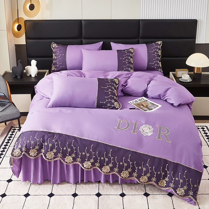 91家纺网 家纺一手货源 找家纺 沐珩家纺 2026新款亲肤磨毛蕾丝刺绣床裙四件套-蒂欧系列 蒂欧-江南紫