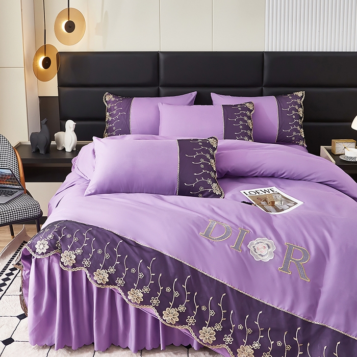 91家纺网 家纺一手货源 找家纺 沐珩家纺 2026新款亲肤磨毛蕾丝刺绣床裙四件套-蒂欧系列 蒂欧-江南紫