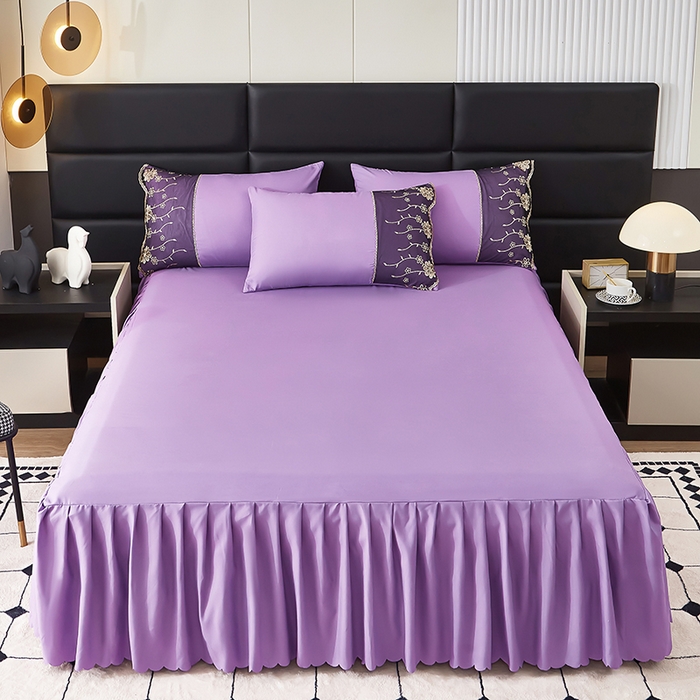 91家纺网 家纺一手货源 找家纺 沐珩家纺 2026新款亲肤磨毛蕾丝刺绣床裙四件套-蒂欧系列 蒂欧-江南紫