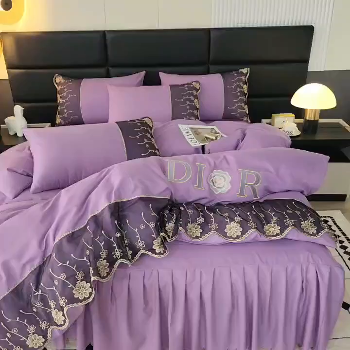 91家纺网 家纺一手货源 找家纺 沐珩家纺 2026新款亲肤磨毛蕾丝刺绣床裙四件套-蒂欧系列 蒂欧-江南紫