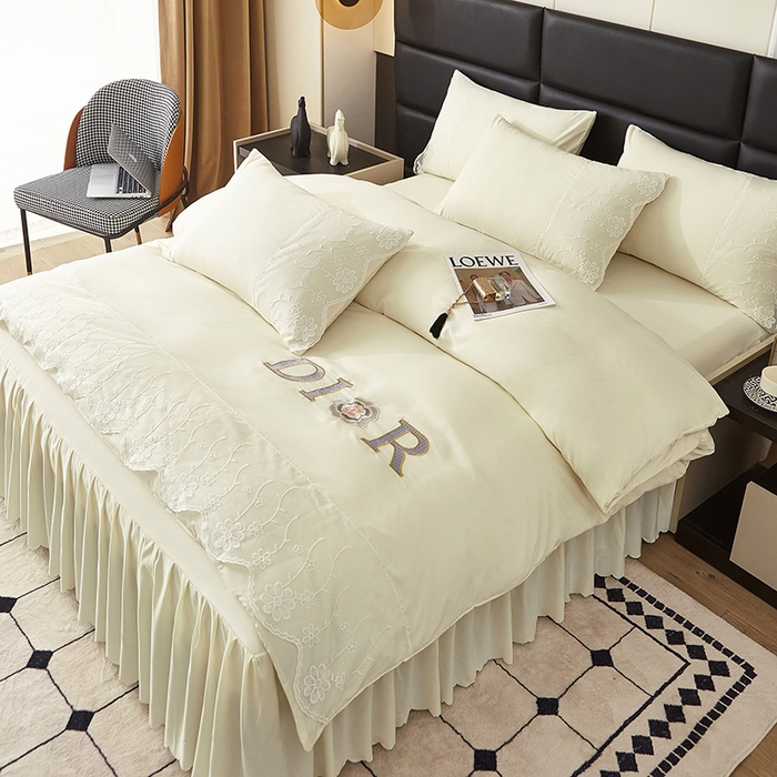 91家纺网 家纺一手货源 找家纺 沐珩家纺 2026新款亲肤磨毛蕾丝刺绣床裙四件套-蒂欧系列 蒂欧-流光白