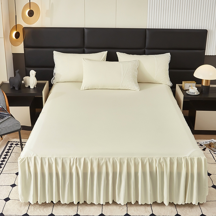 91家纺网 家纺一手货源 找家纺 沐珩家纺 2026新款亲肤磨毛蕾丝刺绣床裙四件套-蒂欧系列 蒂欧-流光白