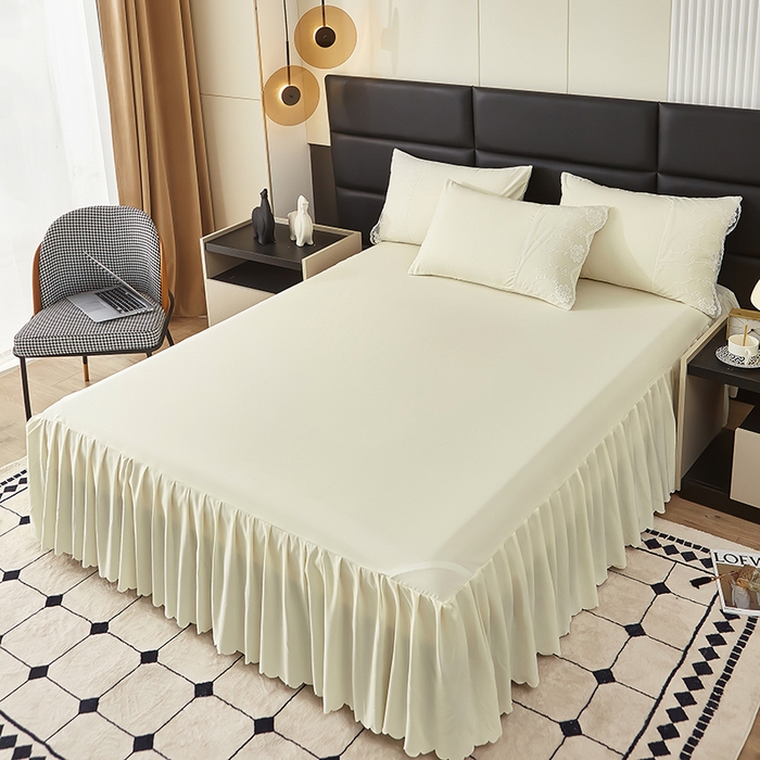 91家纺网 家纺一手货源 找家纺 沐珩家纺 2026新款亲肤磨毛蕾丝刺绣床裙四件套-蒂欧系列 蒂欧-流光白