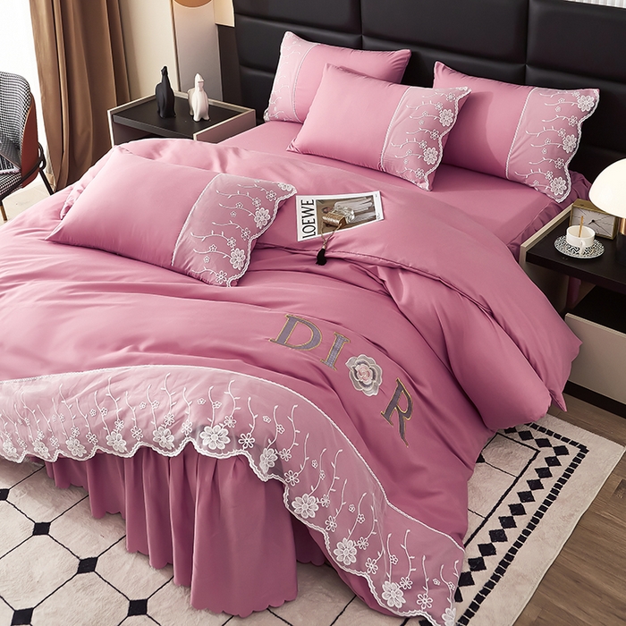 91家纺网 家纺一手货源 找家纺 沐珩家纺 2026新款亲肤磨毛蕾丝刺绣床裙四件套-蒂欧系列 蒂欧-皮皮粉