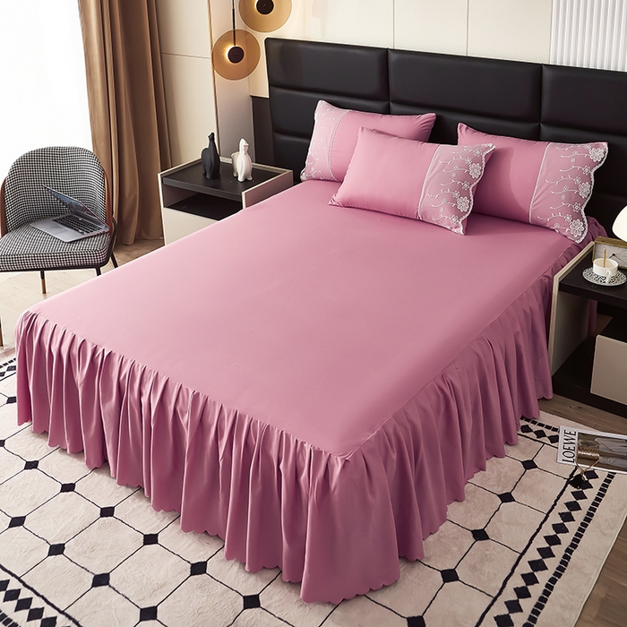 91家纺网 家纺一手货源 找家纺 沐珩家纺 2026新款亲肤磨毛蕾丝刺绣床裙四件套-蒂欧系列 蒂欧-皮皮粉