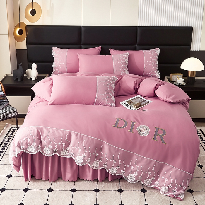 91家纺网 家纺一手货源 找家纺 沐珩家纺 2026新款亲肤磨毛蕾丝刺绣床裙四件套-蒂欧系列 蒂欧-皮皮粉