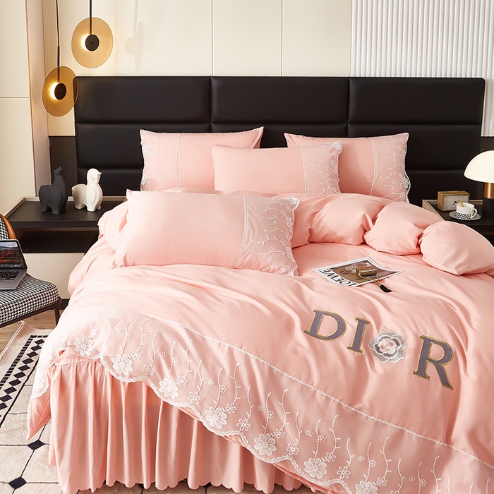 91家纺网 家纺一手货源 找家纺 沐珩家纺 2026新款亲肤磨毛蕾丝刺绣床裙四件套-蒂欧系列 蒂欧-太妃玉