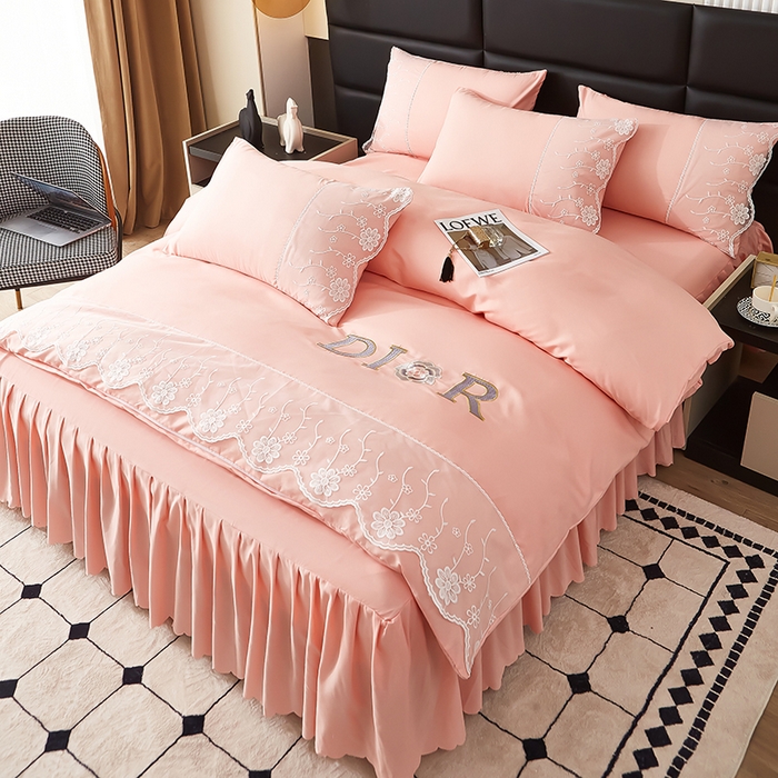 91家纺网 家纺一手货源 找家纺 沐珩家纺 2026新款亲肤磨毛蕾丝刺绣床裙四件套-蒂欧系列 蒂欧-太妃玉