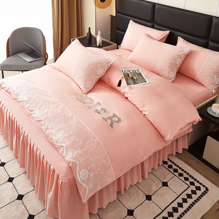 91家纺网 家纺一手货源 找家纺 沐珩家纺 2026新款亲肤磨毛蕾丝刺绣床裙四件套-蒂欧系列 蒂欧-太妃玉