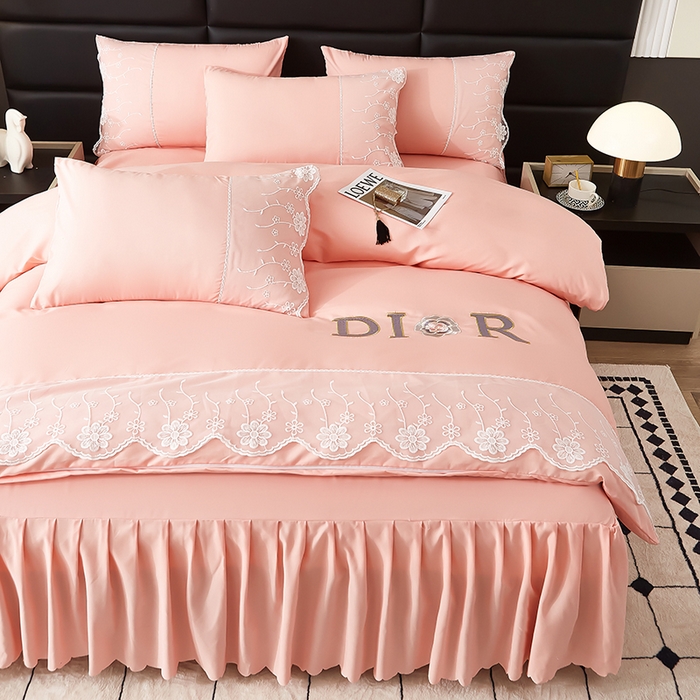 91家纺网 家纺一手货源 找家纺 沐珩家纺 2026新款亲肤磨毛蕾丝刺绣床裙四件套-蒂欧系列 蒂欧-太妃玉