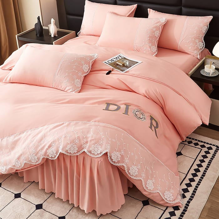 91家纺网 家纺一手货源 找家纺 沐珩家纺 2026新款亲肤磨毛蕾丝刺绣床裙四件套-蒂欧系列 蒂欧-太妃玉