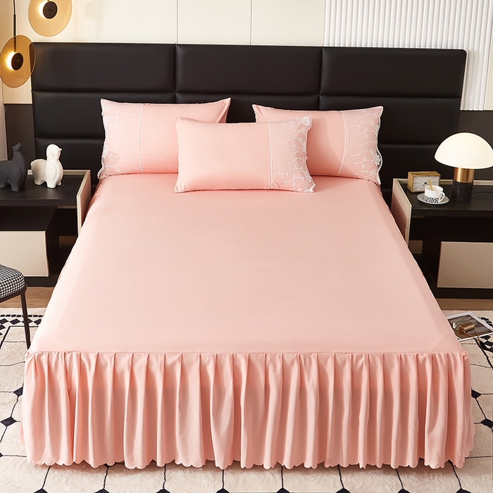 91家纺网 家纺一手货源 找家纺 沐珩家纺 2026新款亲肤磨毛蕾丝刺绣床裙四件套-蒂欧系列 蒂欧-太妃玉