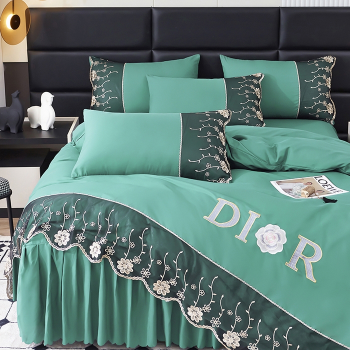 91家纺网 家纺一手货源 找家纺 沐珩家纺 2026新款亲肤磨毛蕾丝刺绣床裙四件套-蒂欧系列 蒂欧-雅致绿