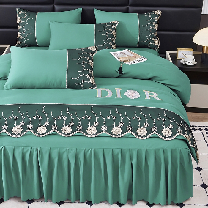 91家纺网 家纺一手货源 找家纺 沐珩家纺 2026新款亲肤磨毛蕾丝刺绣床裙四件套-蒂欧系列 蒂欧-雅致绿
