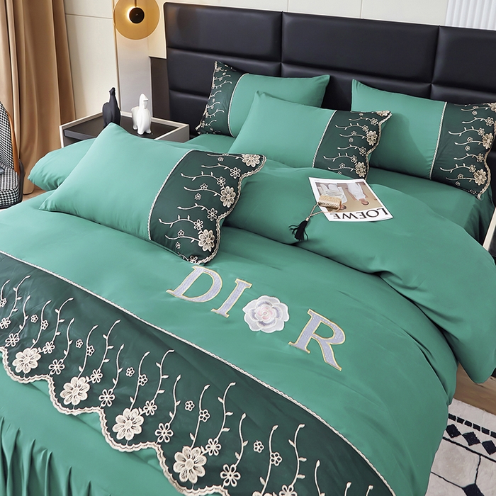 91家纺网 家纺一手货源 找家纺 沐珩家纺 2026新款亲肤磨毛蕾丝刺绣床裙四件套-蒂欧系列 蒂欧-雅致绿