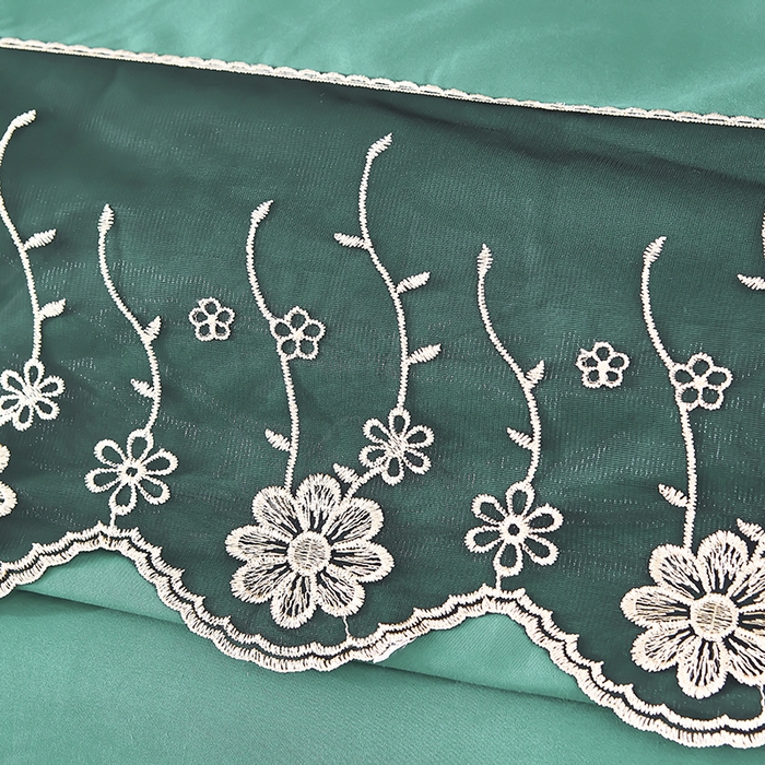 91家纺网 家纺一手货源 找家纺 沐珩家纺 2026新款亲肤磨毛蕾丝刺绣床裙四件套-蒂欧系列 蒂欧-雅致绿