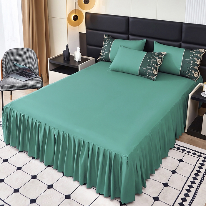 91家纺网 家纺一手货源 找家纺 沐珩家纺 2026新款亲肤磨毛蕾丝刺绣床裙四件套-蒂欧系列 蒂欧-雅致绿