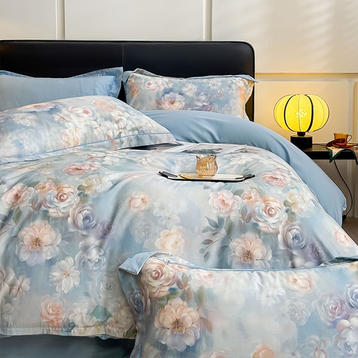 91家纺网 家纺一手货源 找家纺 帛美家纺 2026新款天丝棉数码印花四件套 缤纷花韵