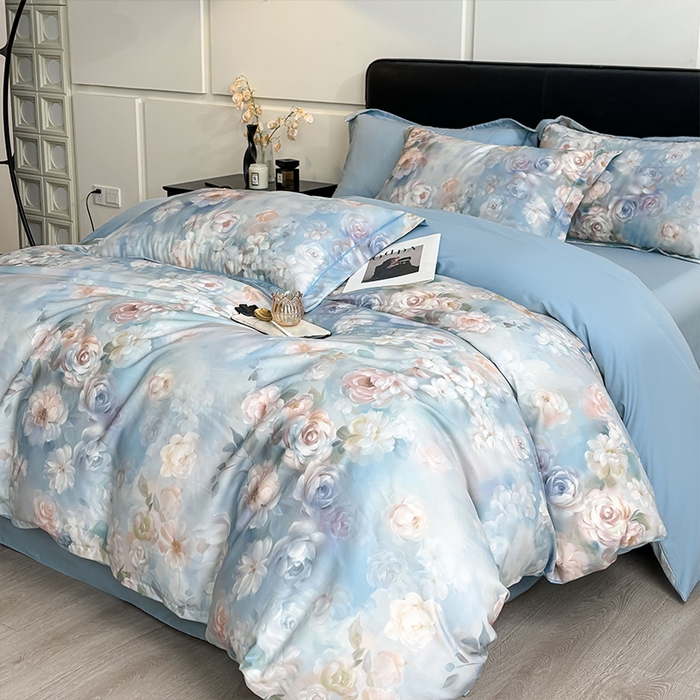 91家纺网 家纺一手货源 找家纺 帛美家纺 2026新款天丝棉数码印花四件套 缤纷花韵