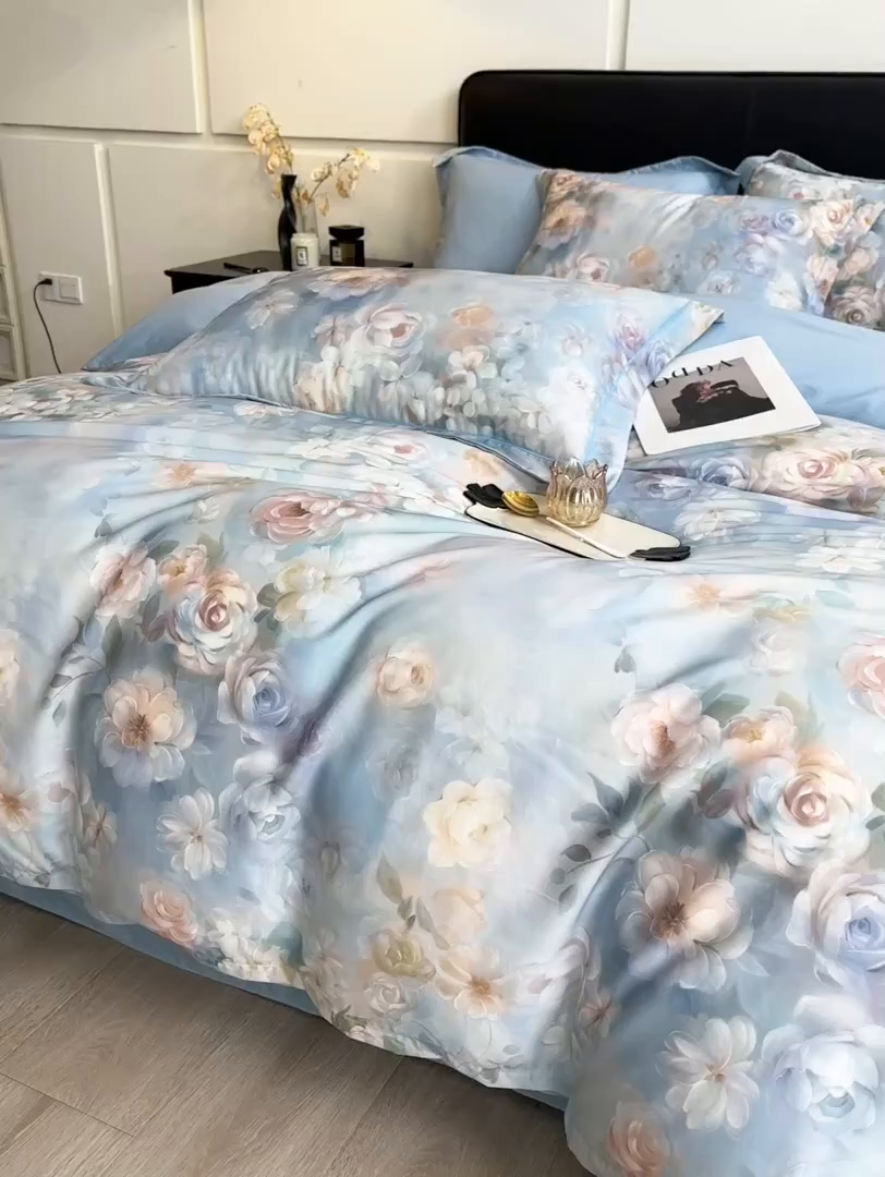 91家纺网 家纺一手货源 找家纺 帛美家纺 2026新款天丝棉数码印花四件套 缤纷花韵